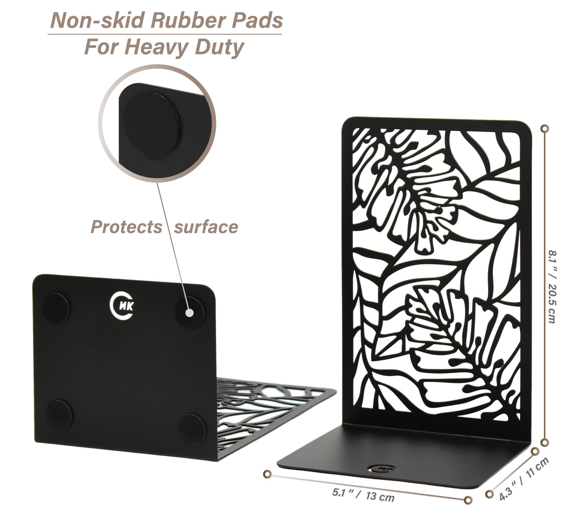CNK Premium Metal Book Ends - Heavy Duty Book Stoppers for Home Office - Black