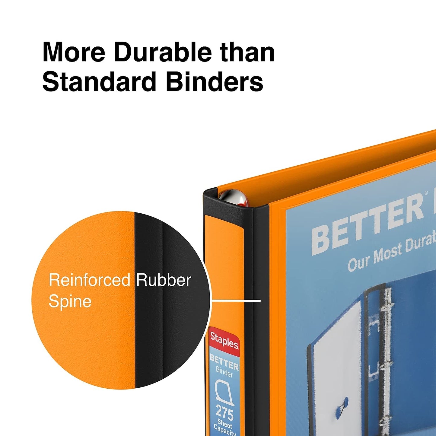 Staples Better 1-Inch D-Ring 3-Ring Binder, Orange, 275 Sheets