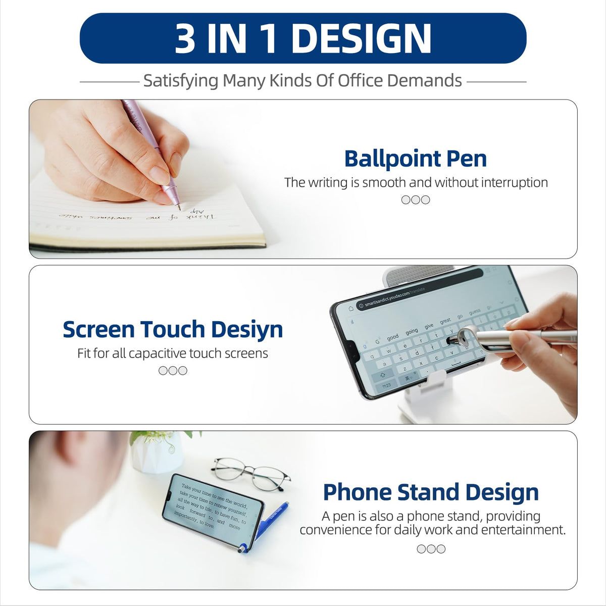 50 Pcs Inspirational Pens Batch, Motivational Ballpoint Pen with Writing Touch Screen And Mobile