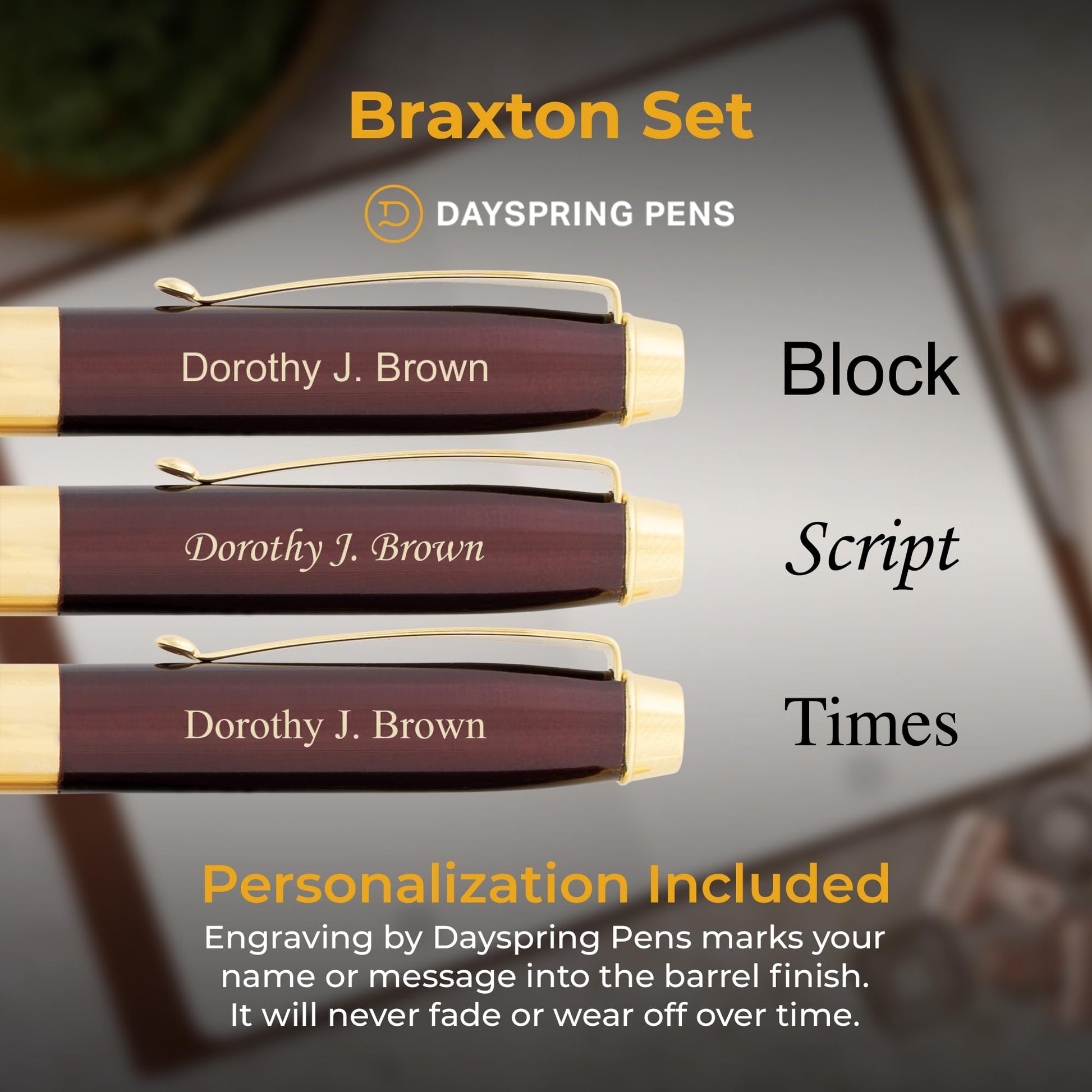 Dayspring Pens Braxton Personalized Ballpoint & Rollerball Set, Red Lacquer