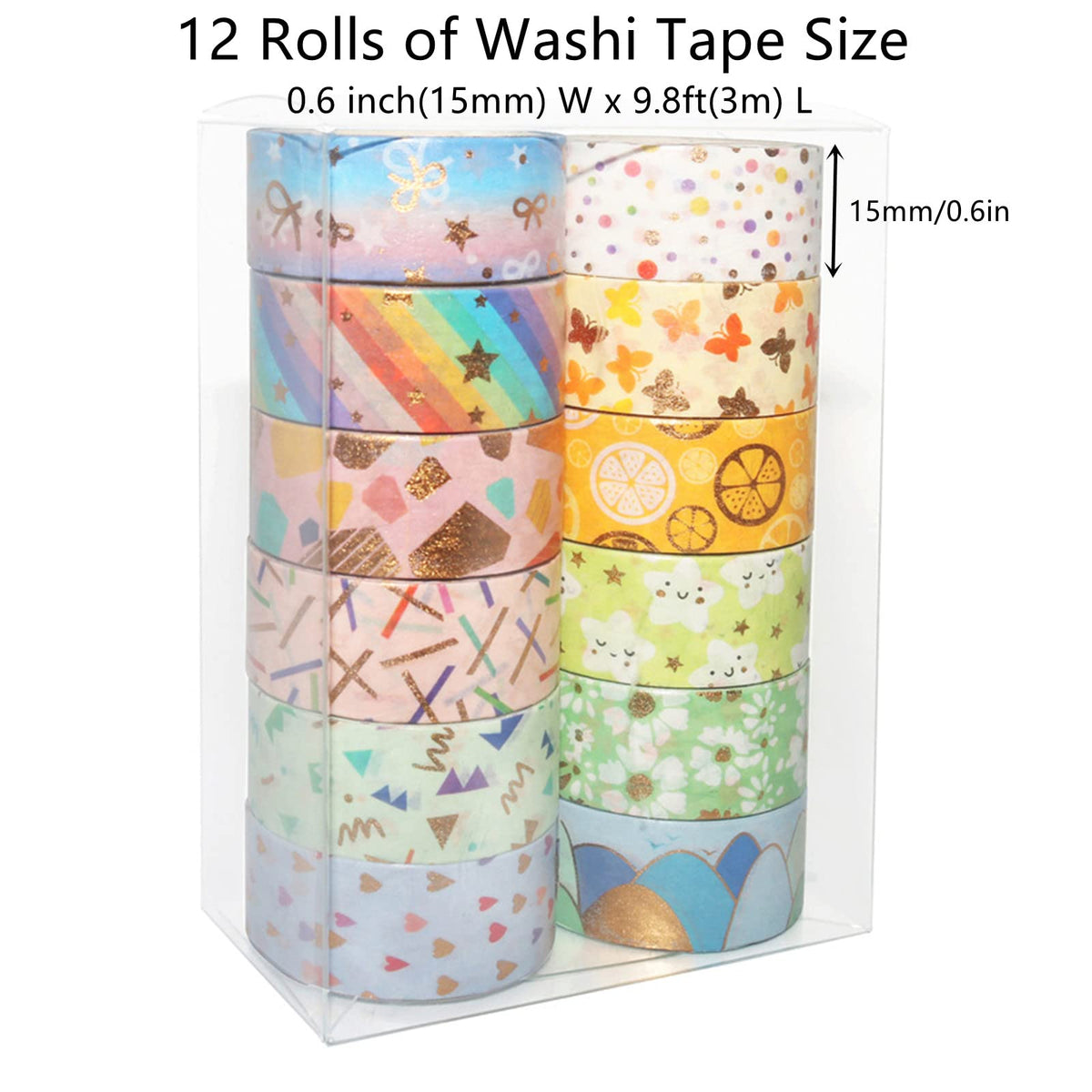 Esweny Candy Color Washi Tape Set 12 Rolls Bronzing Decorative Holiday Arts and Craft Washi Masking