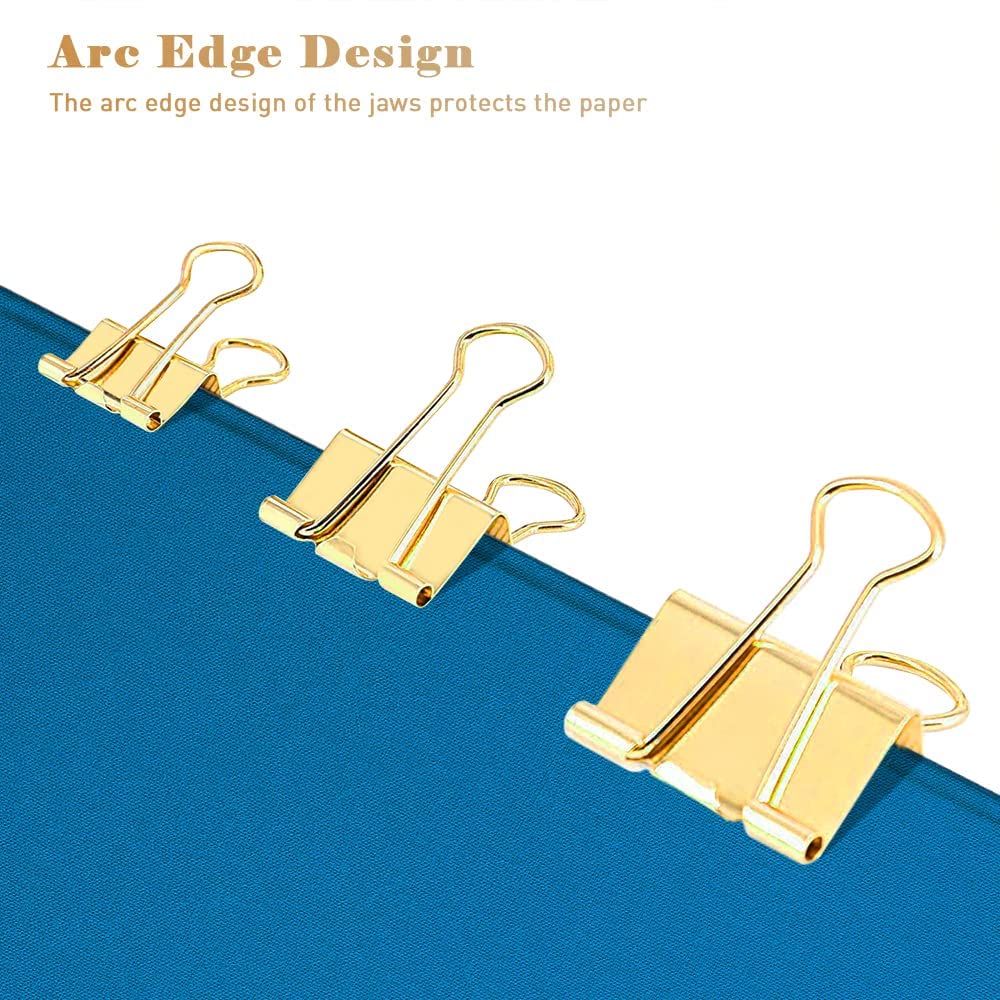 Medium Binder Clips Width 1.25 Inch Capacity 0.6 Inch Gold 24 PCS, Binder Clips 32mm for Teacher