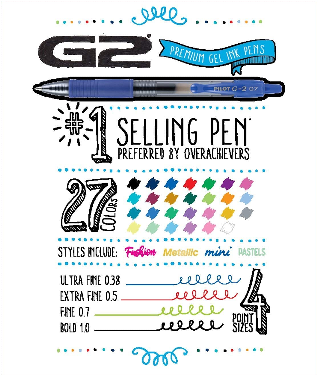 PILOT G2 Premium Gel Roller Pens, Bold Point, 1 mm, Pack of 8, Black, Blue