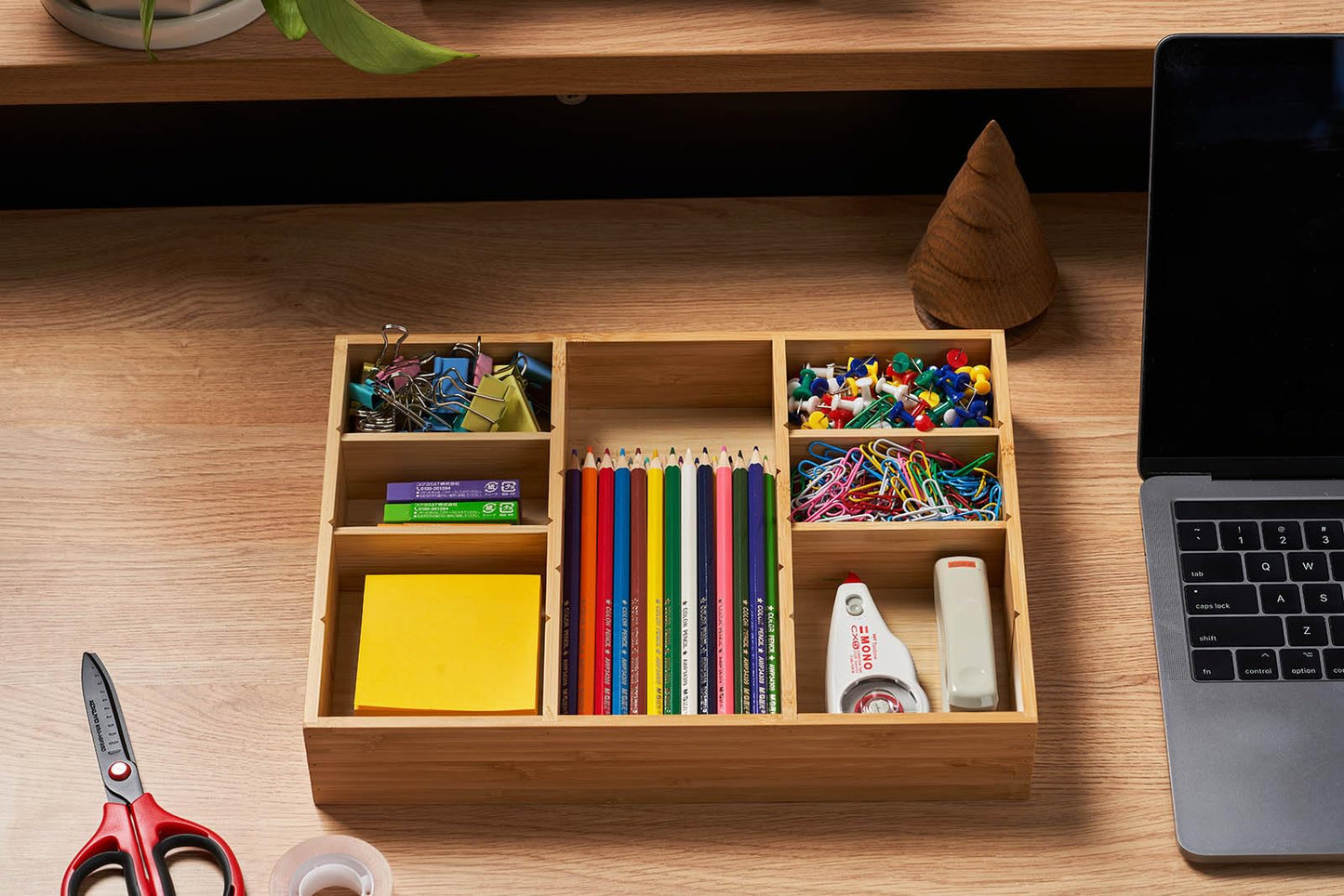 Umilife Bamboo Desk Drawer Organizer, Wood Junk Organizer Tray with Adjustable Dividers, Anti-Skip