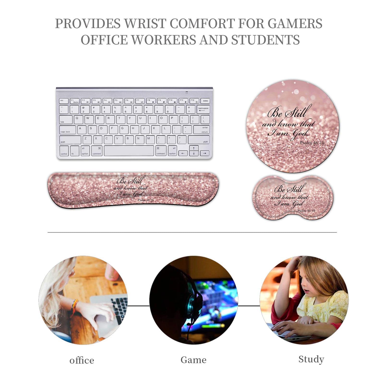 Keyboard Wrist Rest + Mouse Pad + Mouse Wrist Rest Support Set + Coaster, Ergonomic Memory