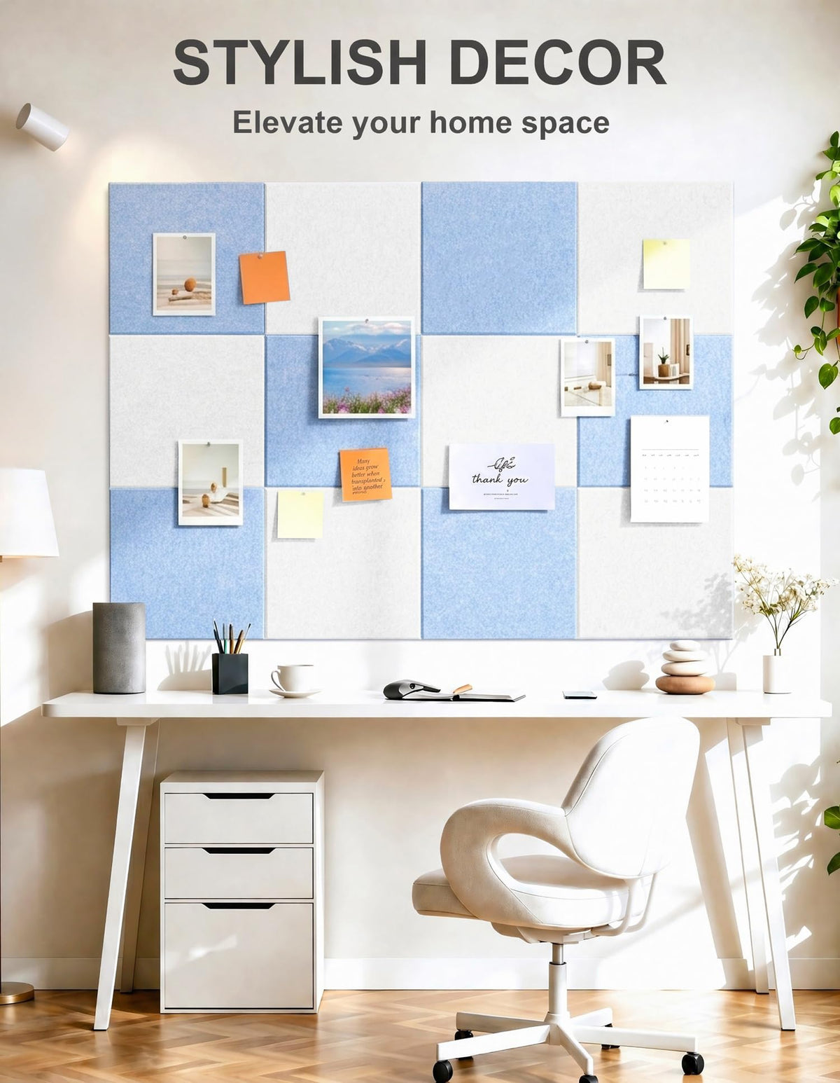G Gamit 0.47" Thick Felt Pin Board 36"x24" Large Cork Board Alternative 6 Pack 11.81"x11.81"Felt