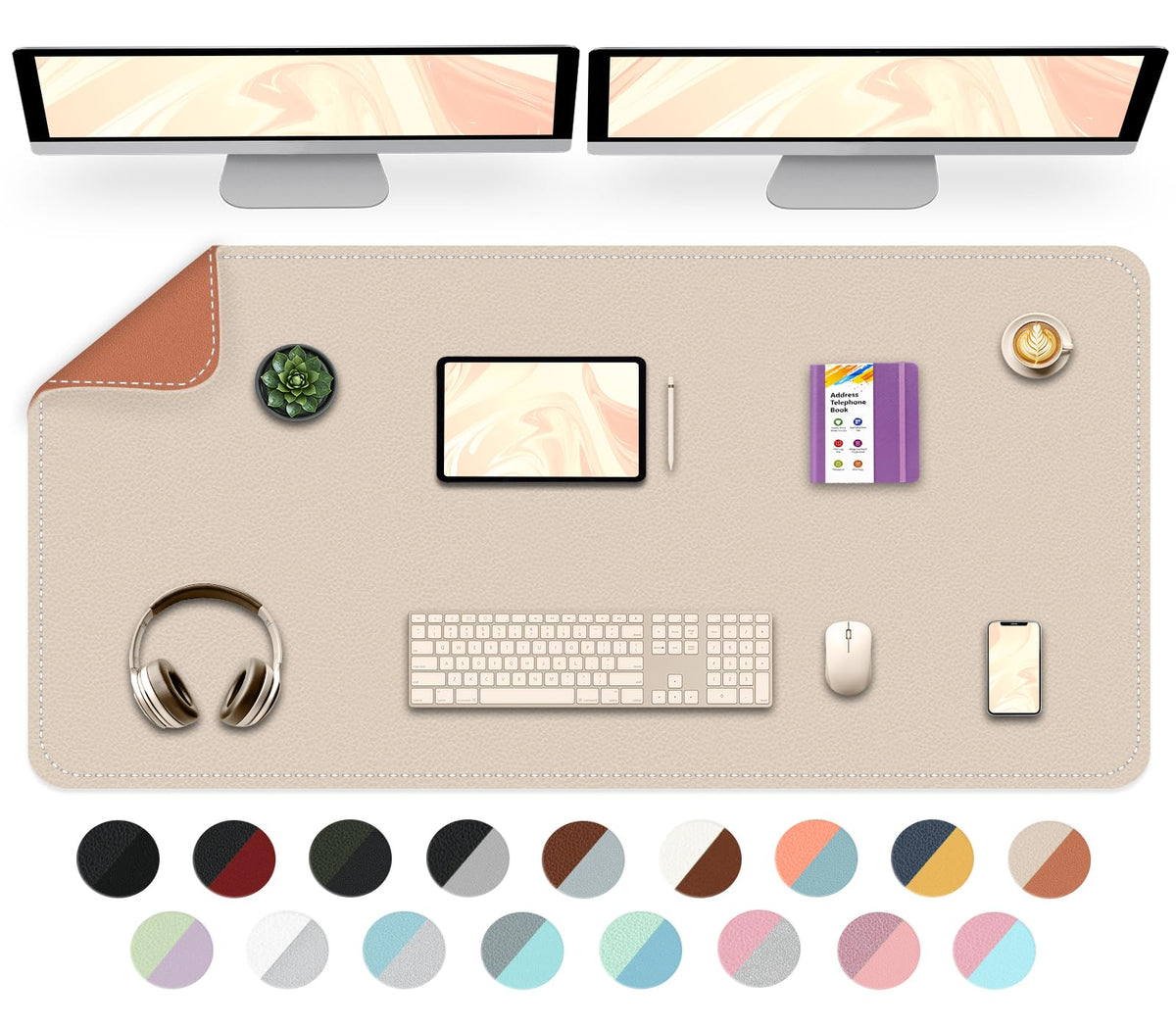 Dual-Sided Desk Mat, Large Pad, Waterproof Smooth PU Leather Blotter Protector, Mouse Pad, Desk