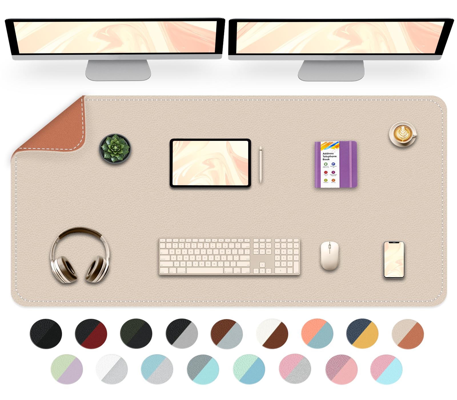 Dual-Sided Desk Mat, Large Pad, Waterproof Smooth PU Leather Blotter Protector, Mouse Pad, Desk