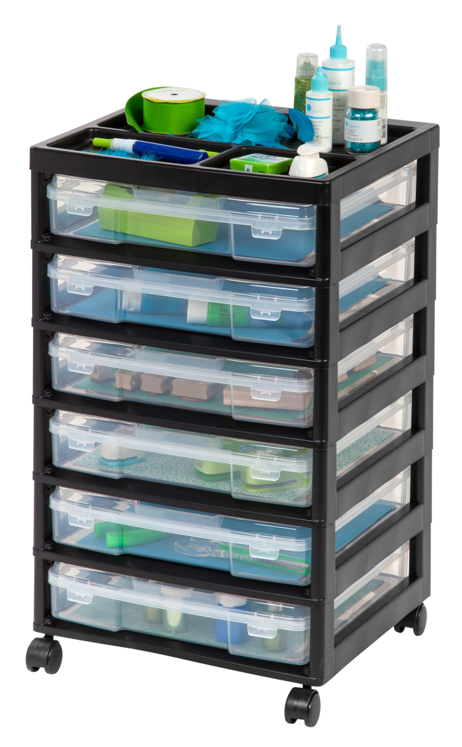 IRIS USA Rolling Cart with Drawers |Made in USA| 6-Tier Cases - Black/Clear
