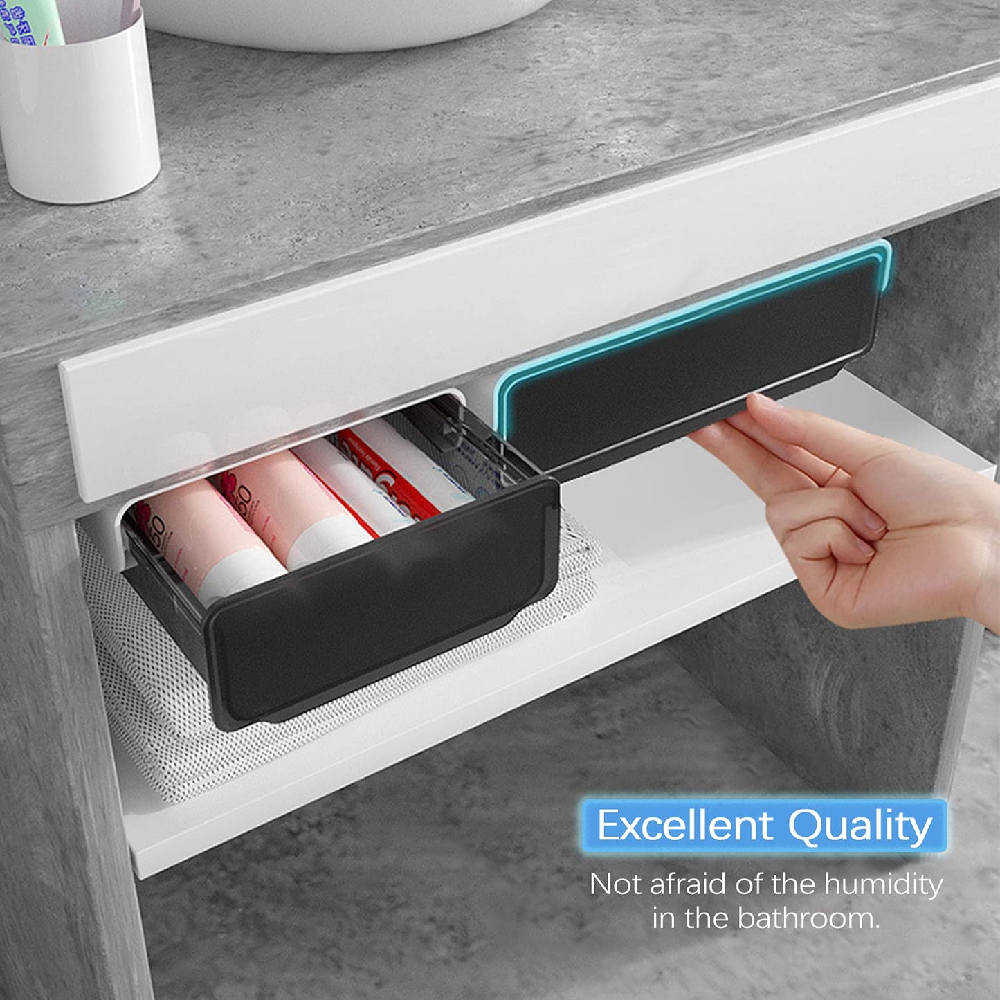 OSPNIEEK Self-adhesive Under Desk Drawer Organizer, 2 Pack Table Hidden Slide Out Large Storage