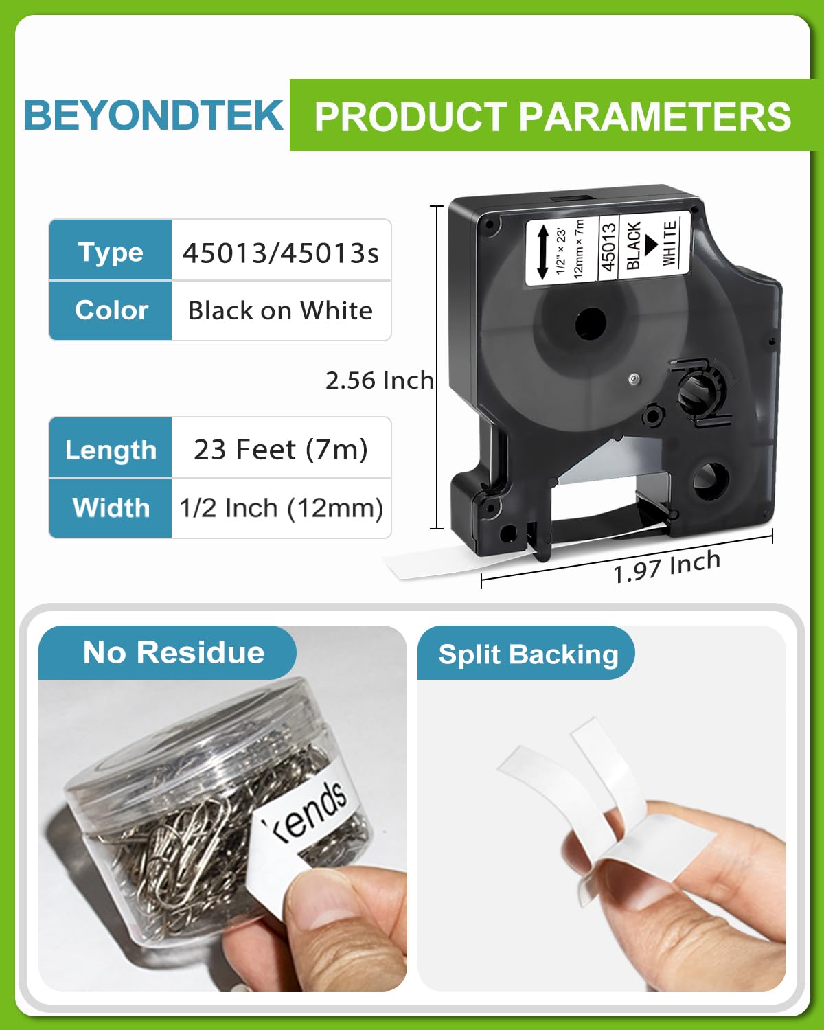 Work for Dymo D1 Label Maker Cartridges 45013s 12mm x 7m Black on White