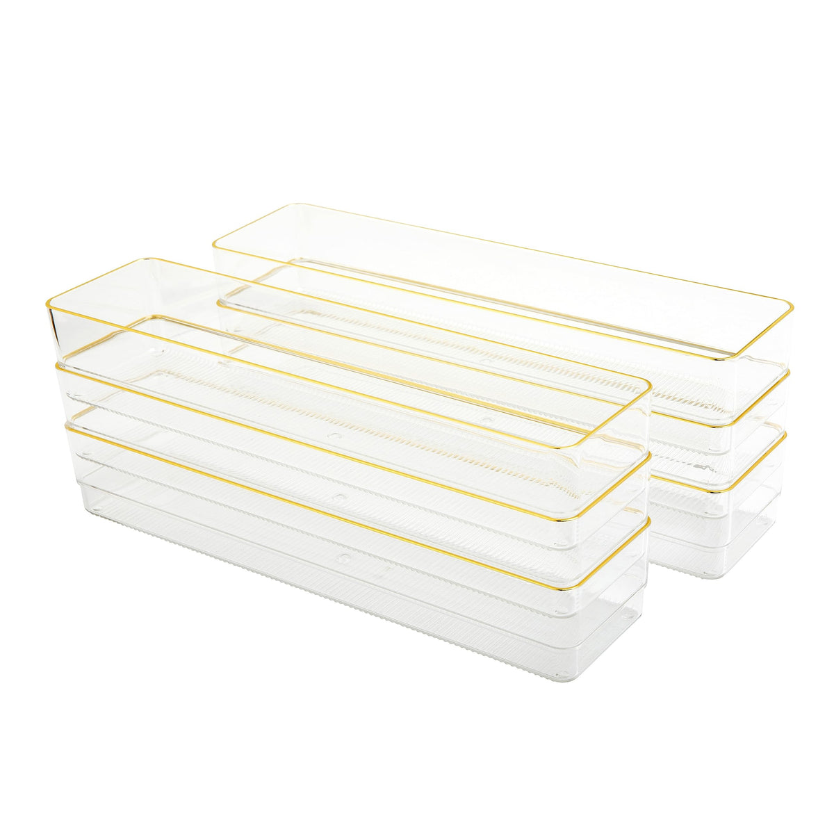 Martha Stewart Kerry Stackable Desk Drawer Organizers, Clear/Gold, 6-Pack