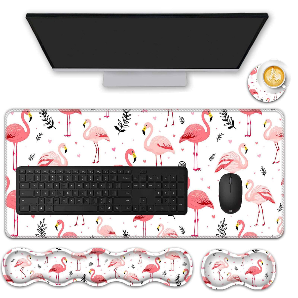 FGDRFGRW Mouse Pad Set,(31.5×11.8 in) Desk Pad + Keyboard Wrist Rest Support + Mouse Wrist Rest +