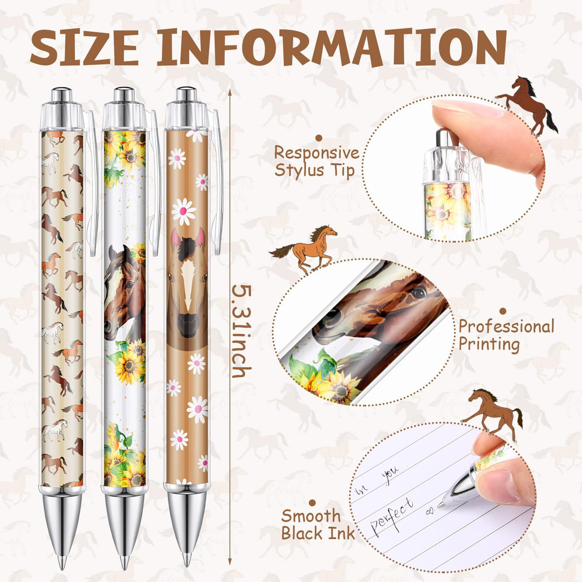 TecUnite 30 Pcs Horse Pens, Horse Gifts for Horse Lovers, Horses Black Ink Writing Pens 1.00 mm