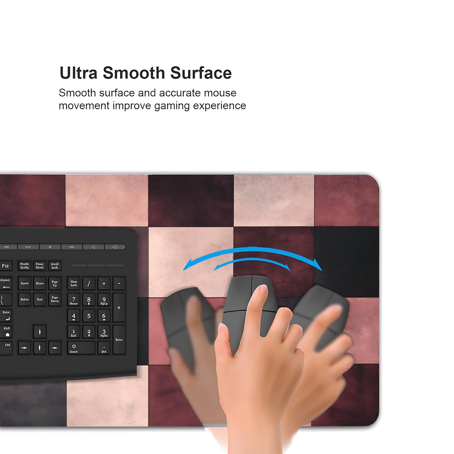 Aesthetic Checkered Gaming Mouse Pad, Morandi Boho Desk Mat with Anti-Slip Base & Stitched Edges