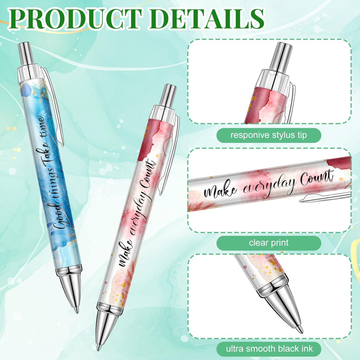 Yeaqee 50 Pcs Motivational Pens Bulk Inspirational Quotes,Pastel Style