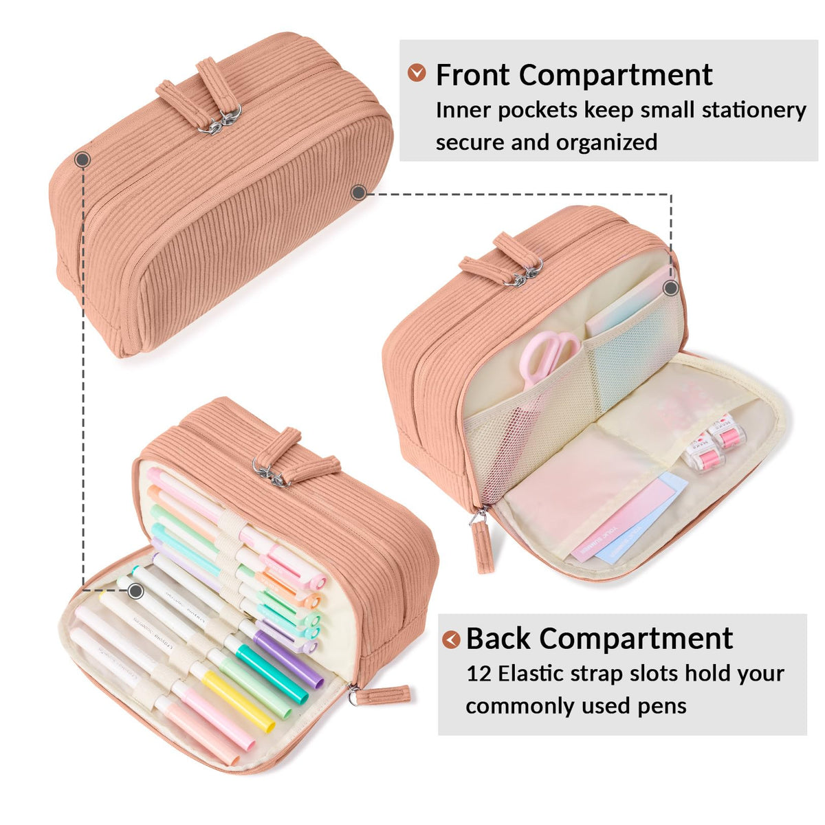 Sooez Big Capacity Pencil Case Pen Pouch, Soft Corduroy Pencil Bag