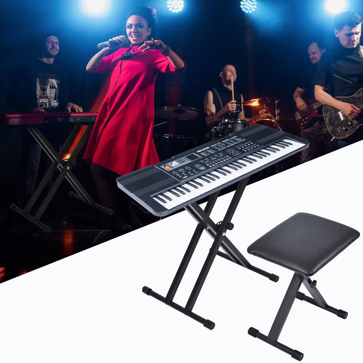 Tipatyard Keyboard Stand & Bench Set, Upgrade Heavy Duty Double-X Keyboard Stand, Adjustable &