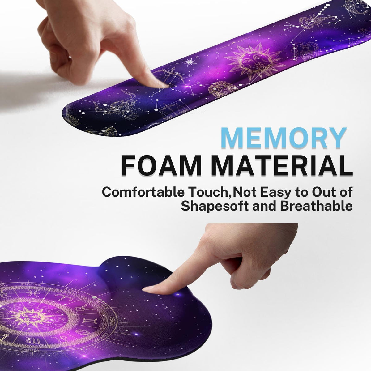 Arttown Keyboard Mouse Pad Set, 4 in 1 Desk Mat Set Galaxy Space