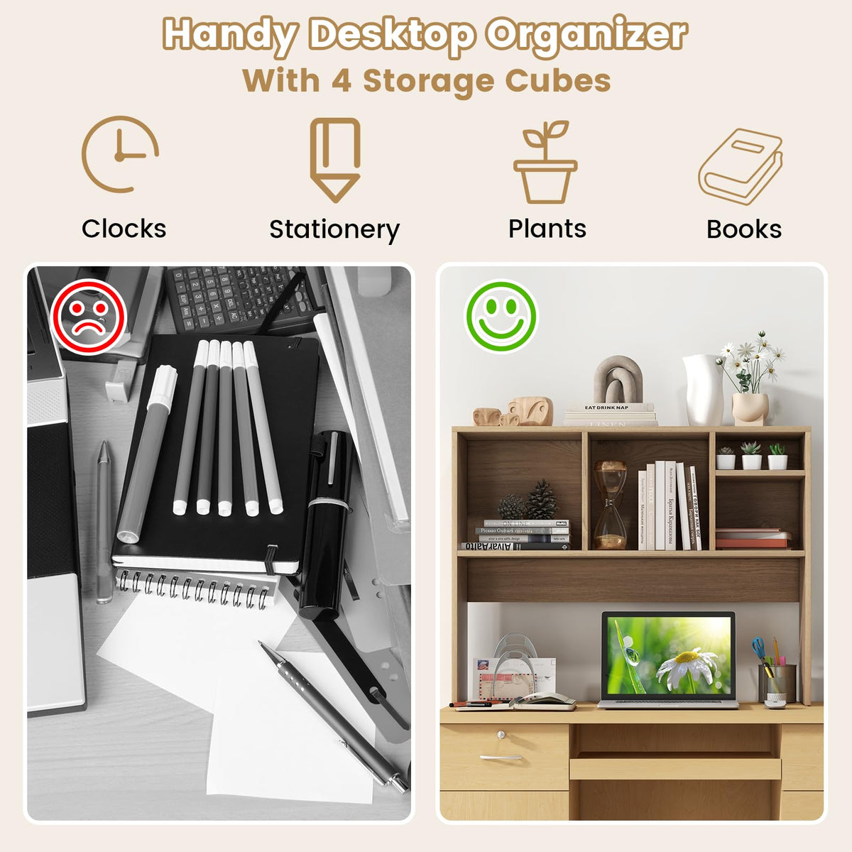 Giantex Desktop Bookshelf, Countertop Storage Hutch with 4 Shelves for Computer Desk, Dressing