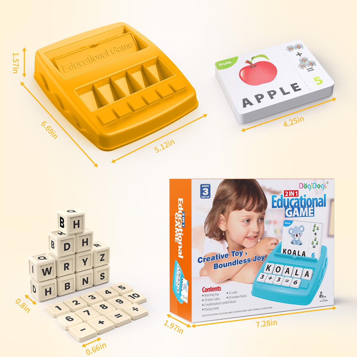 DEGIDEGI Educational Toys for Kids Ages 3-8, Matching Letter Spelling Game ABC Math Learning, Xmas