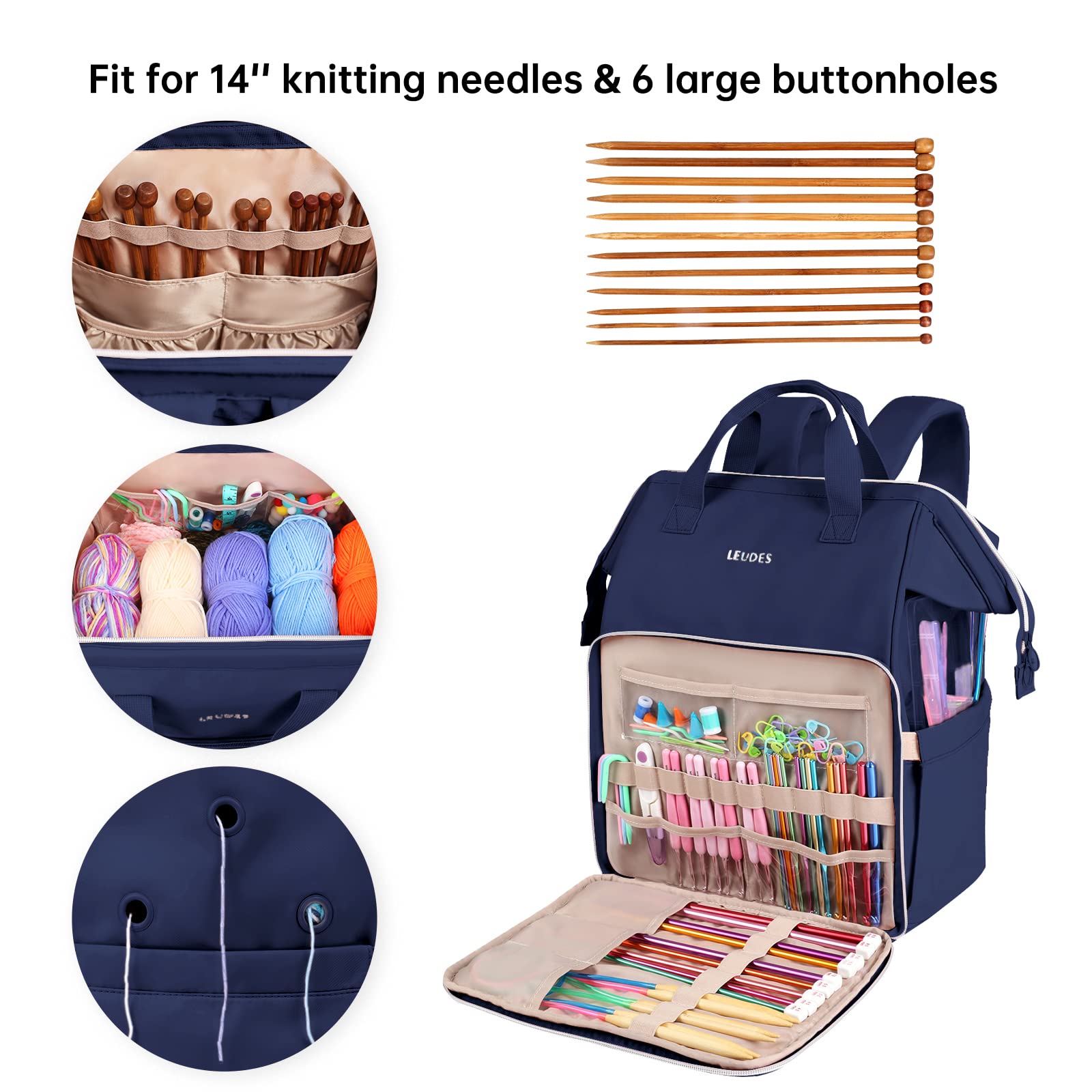 Leudes Crochet Bag Backpack for Yarn Storage Tote Travel Large Knitting Bag
