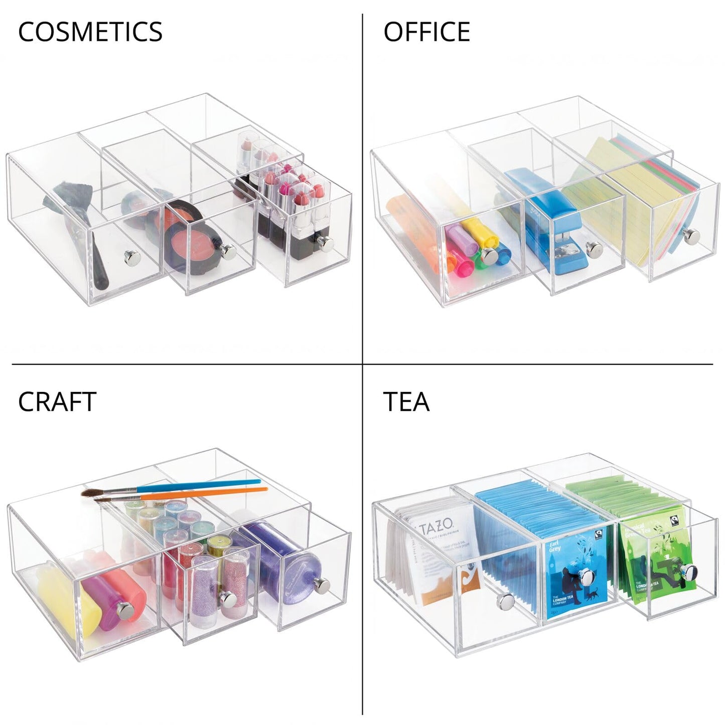 mDesign Plastic Stackable Desktop Organizer Tower Storage Station with 3 Drawers for Home Office