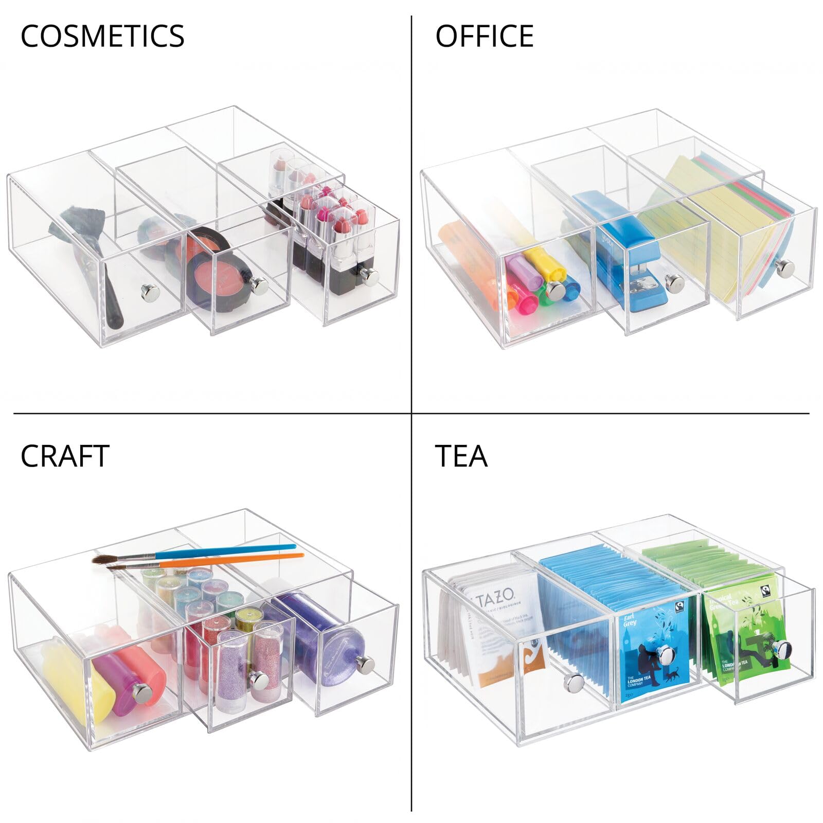 mDesign Plastic Stackable Desktop Organizer Tower Storage Station with 3 Drawers for Home Office