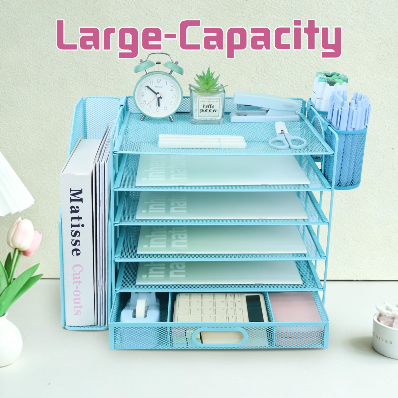 ideallife Desk Organizers and Accessories with File Holder, 6-Tier Paper Letter Tray Organiser with