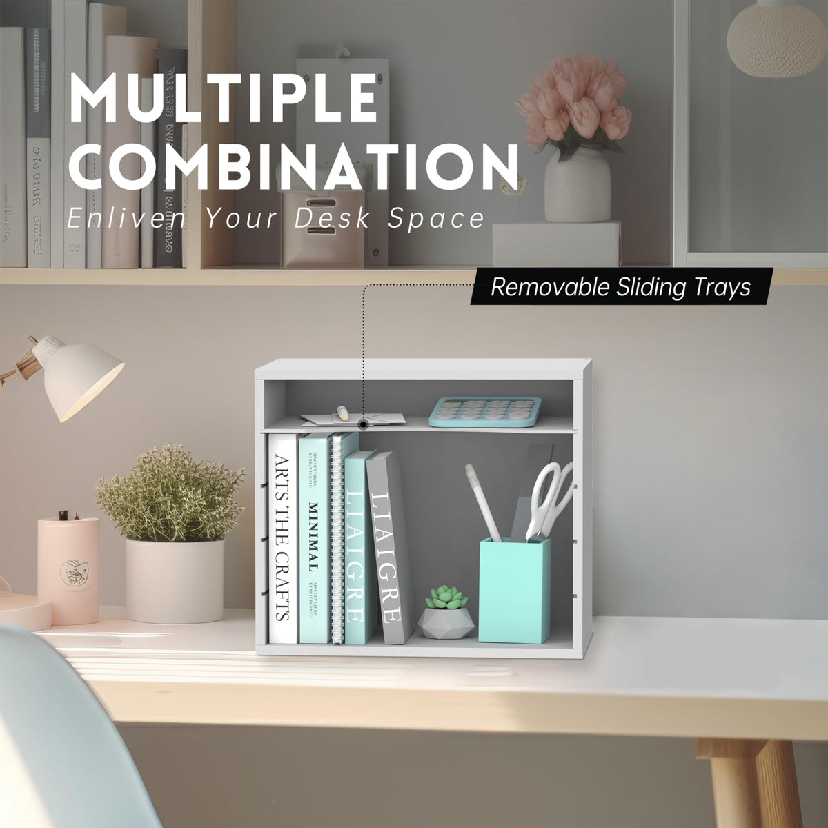 5 Tier Wood Desk Organizer, Mail Sorter and Paper Organizer for Desk, White