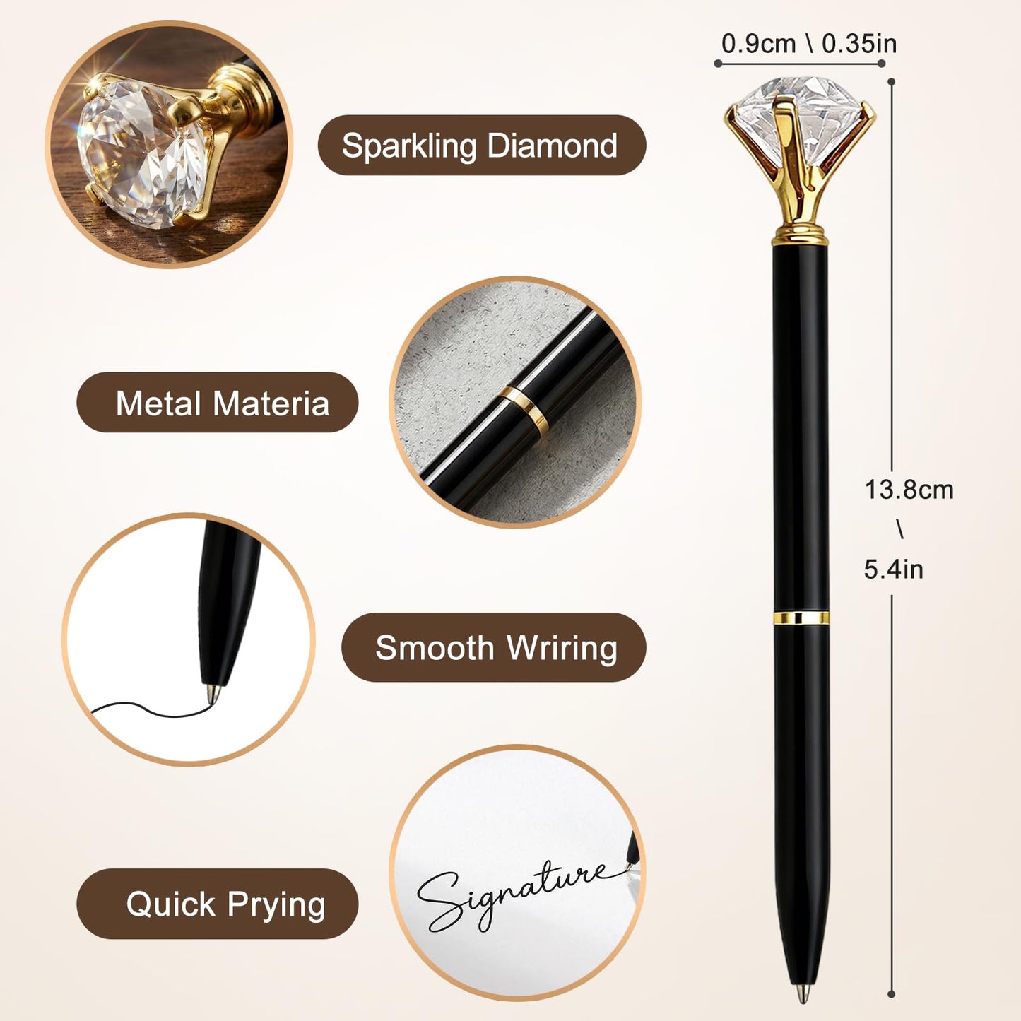 EVNEED 50pcs Big Diamond Pens,Bridal Shower Pen with Black Ink Cute Ballpoint Pen Beautiful Wedding