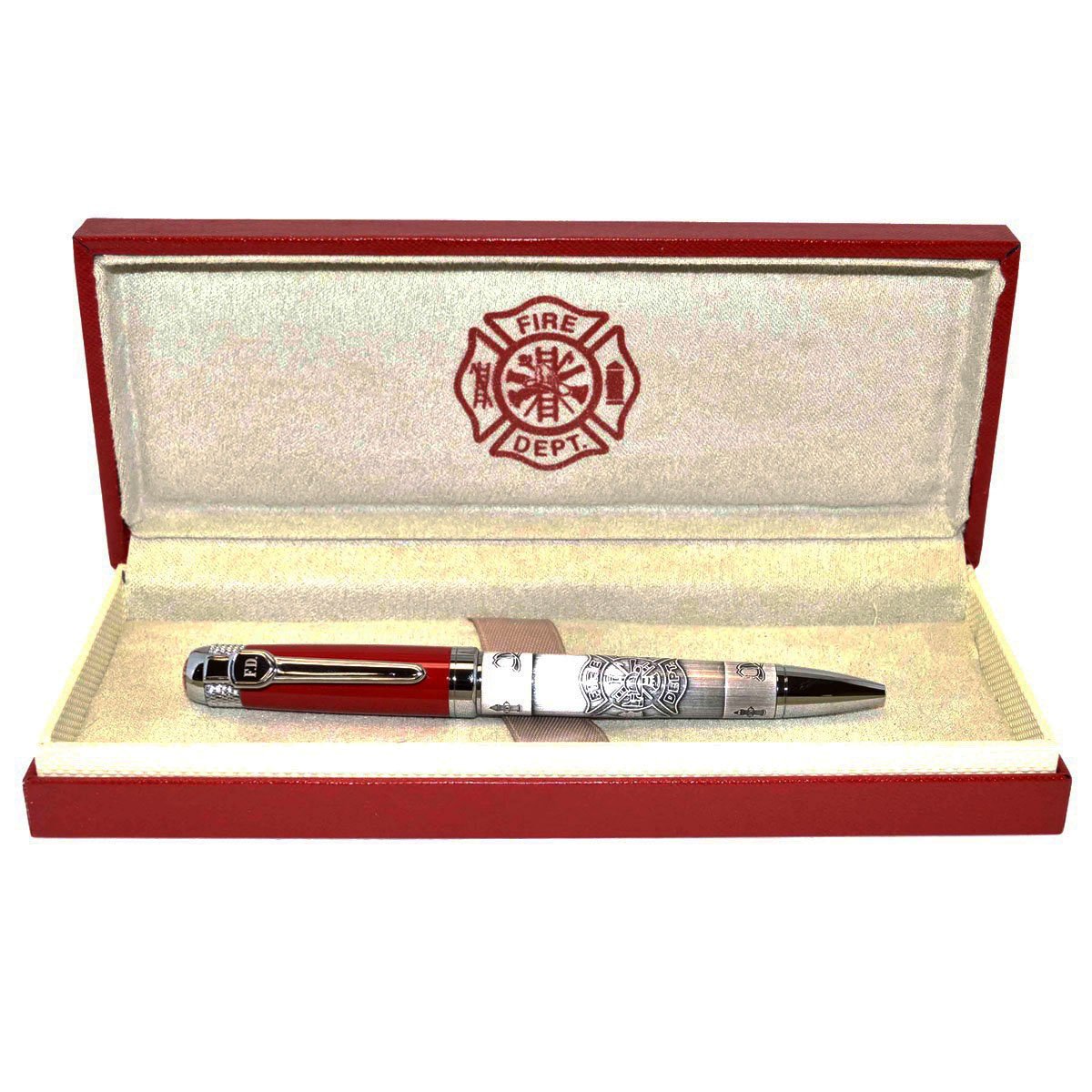 TG,LLC Fire Dept Firefighter Heavy Weight Metal Ball Point Pen Set Red Box Fireman Gift