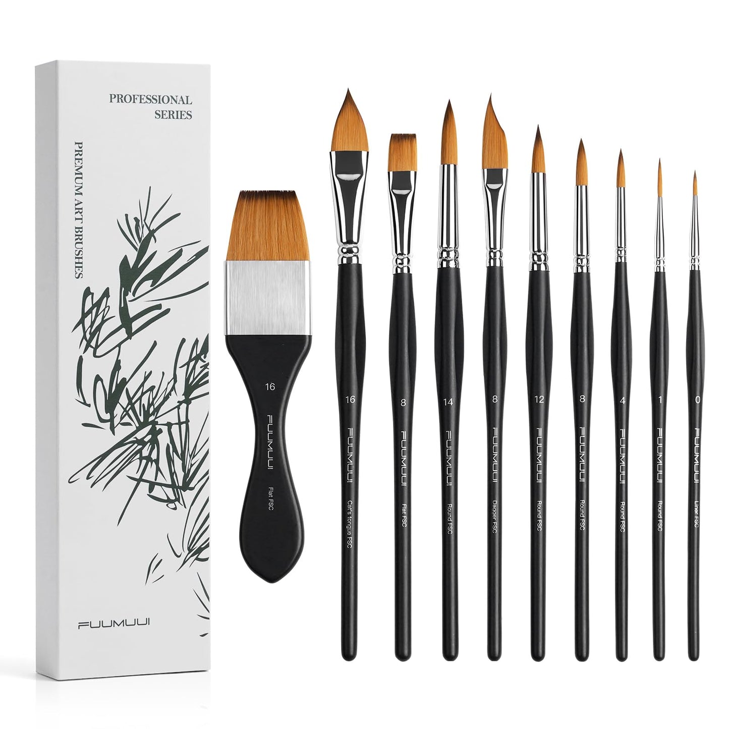 Fuumuui Watercolor Paint Brushes, Professional 10Pcs Synthetic Sable Water Color Brushes for Adult