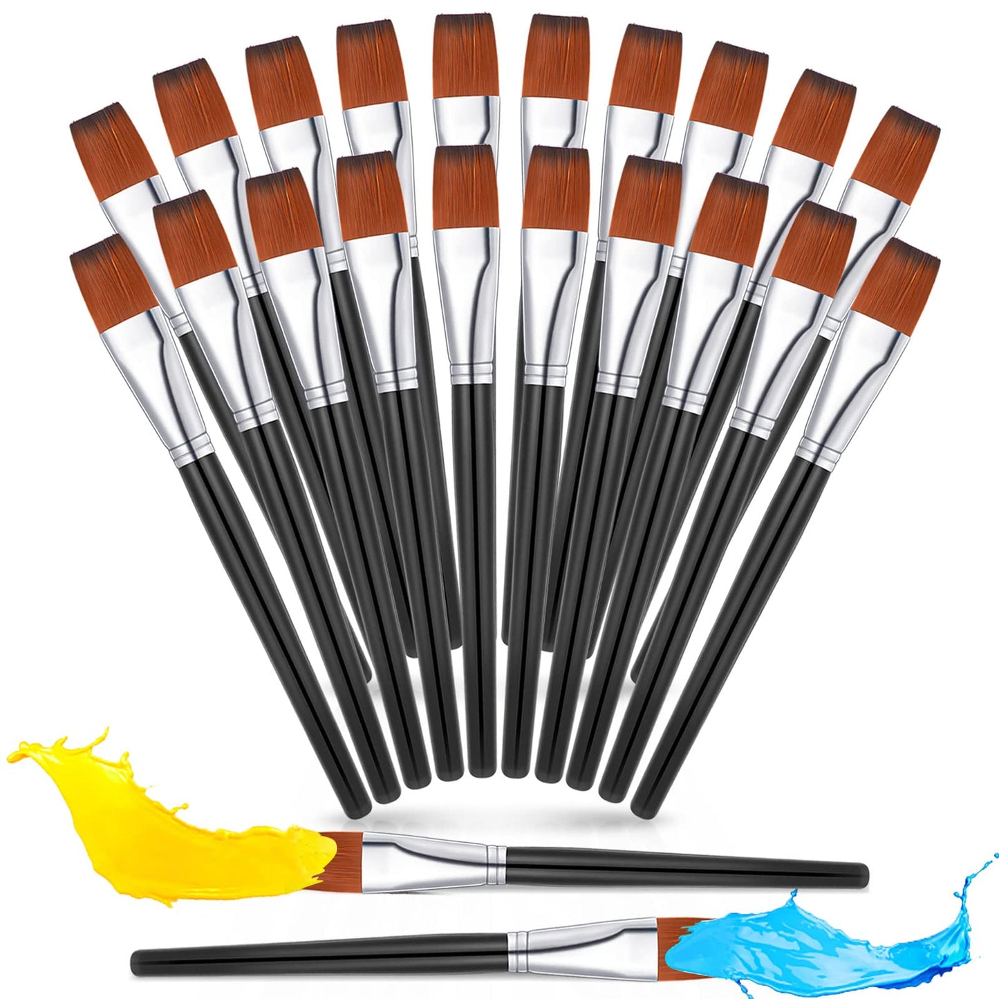 Zonon 20 Pcs Flat Paint Brushes Acrylic Painting Craft Accessories Classroom Prizes Gifts Small