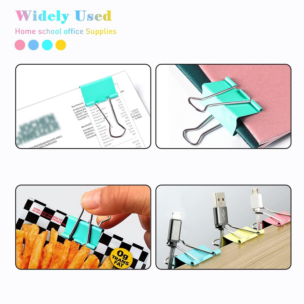 Small Binder Clips, 80 Pack, 3/4 Inch, 0.75 Inch, Standard 19mm, Mulitcolor, Metal Paper Clips