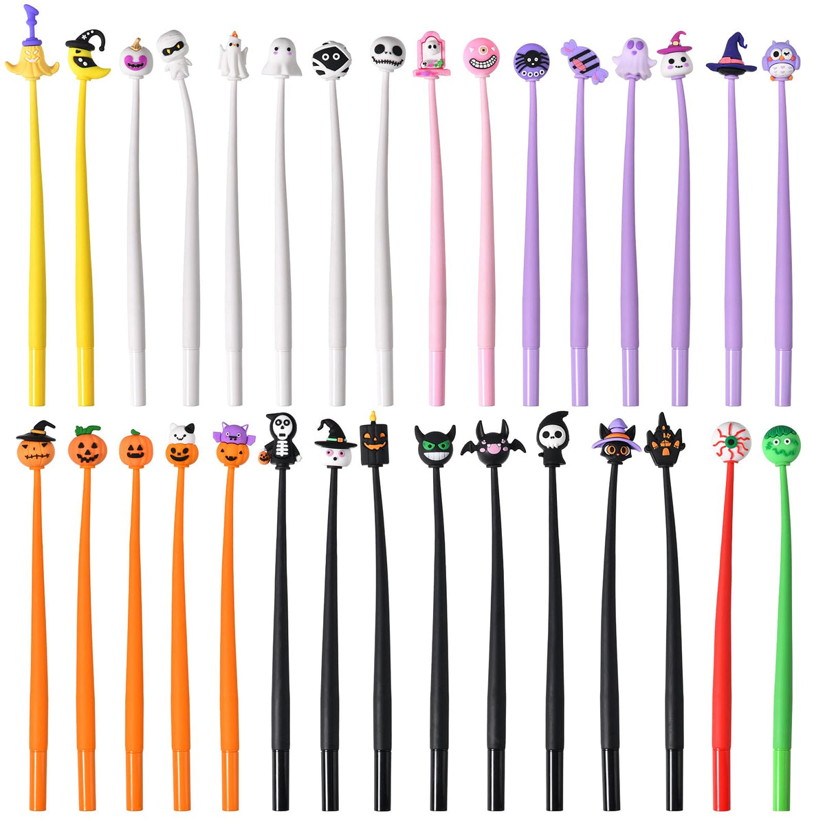 SANNIX 50PCS Halloween Cartoon Squishy Pens, Funny Pumpkin Ghost Skull Bat