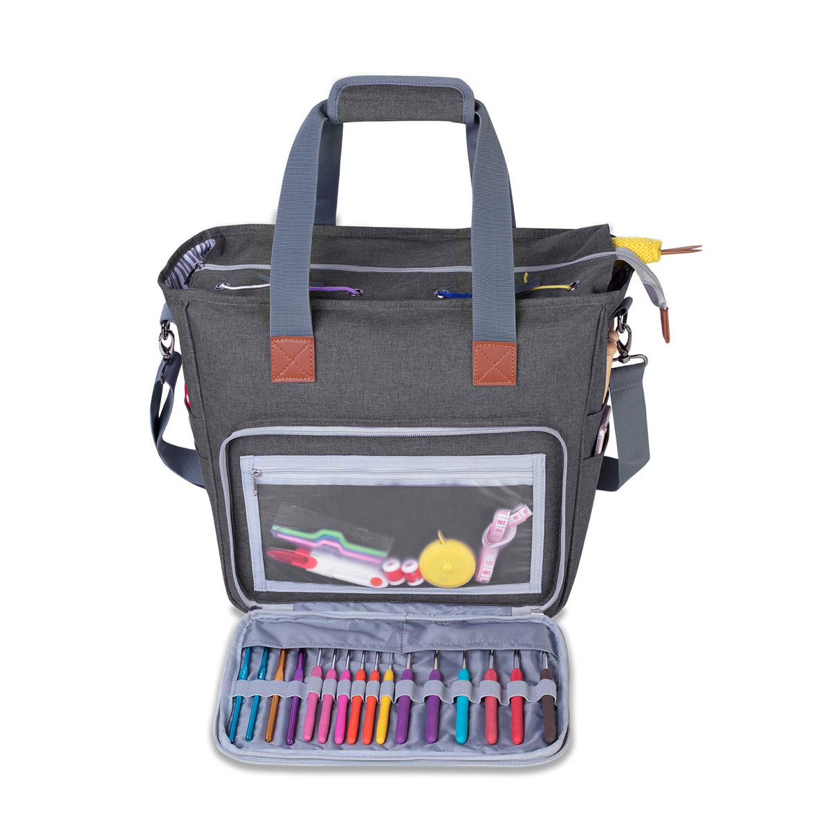 LUXJA Large Knitting Bag with Shoulder Straps, Gray