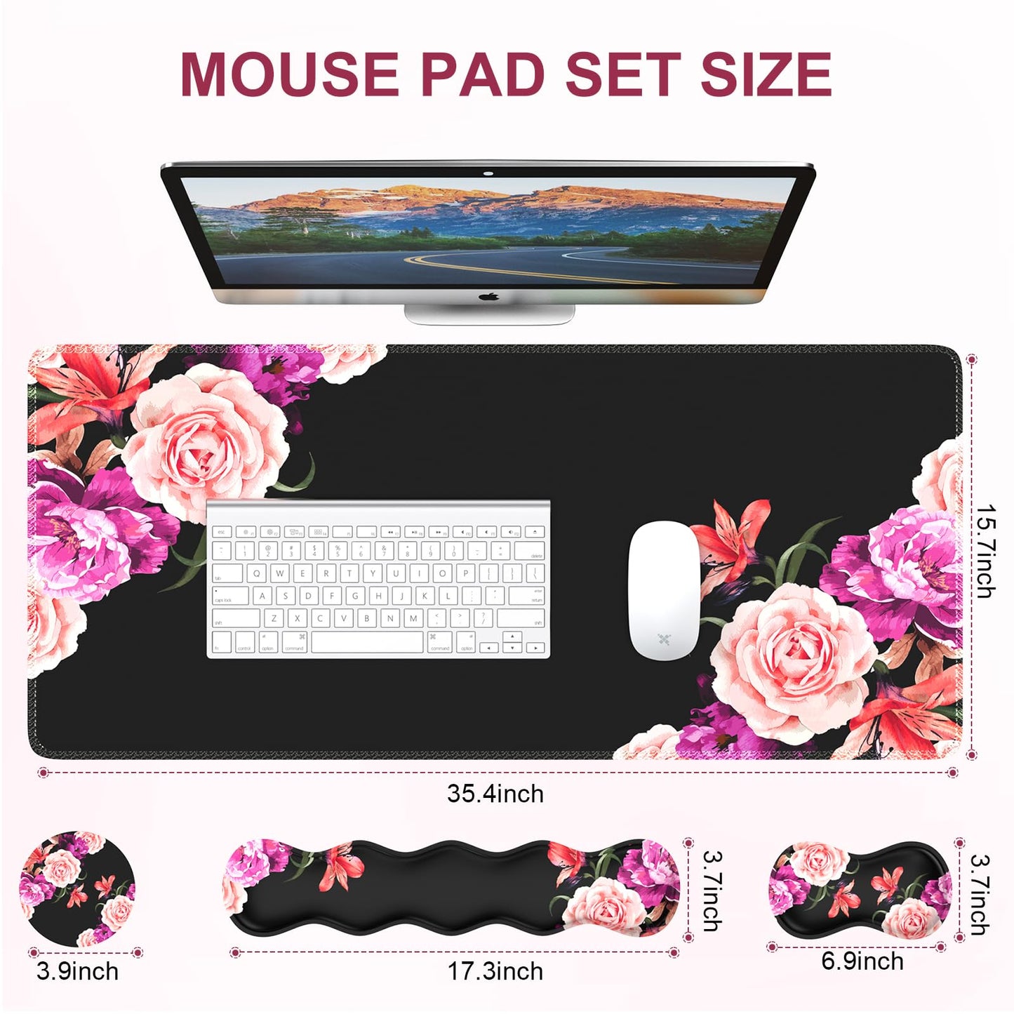 iLeadon Mouse Pad Set, Peony Flower Desk Mat for Keyboard and Mouse