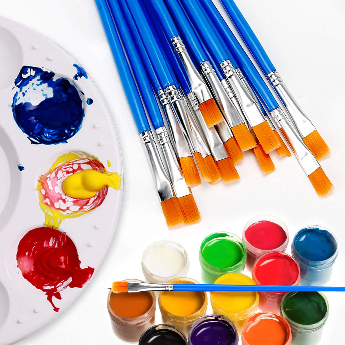 200Pcs Paint Brushes for Acrylics Painting, Flat Paint Brush Bulk, Blue
