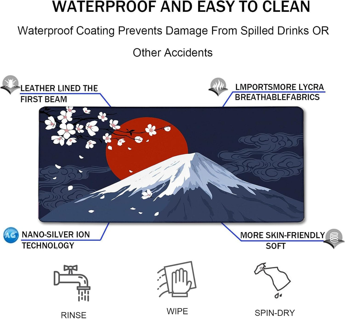 Japanese Mt Fuji Gaming Pad, Large Mouse Pad for Gamer, Durable 35.4"x15.7" Extended Mousepad with