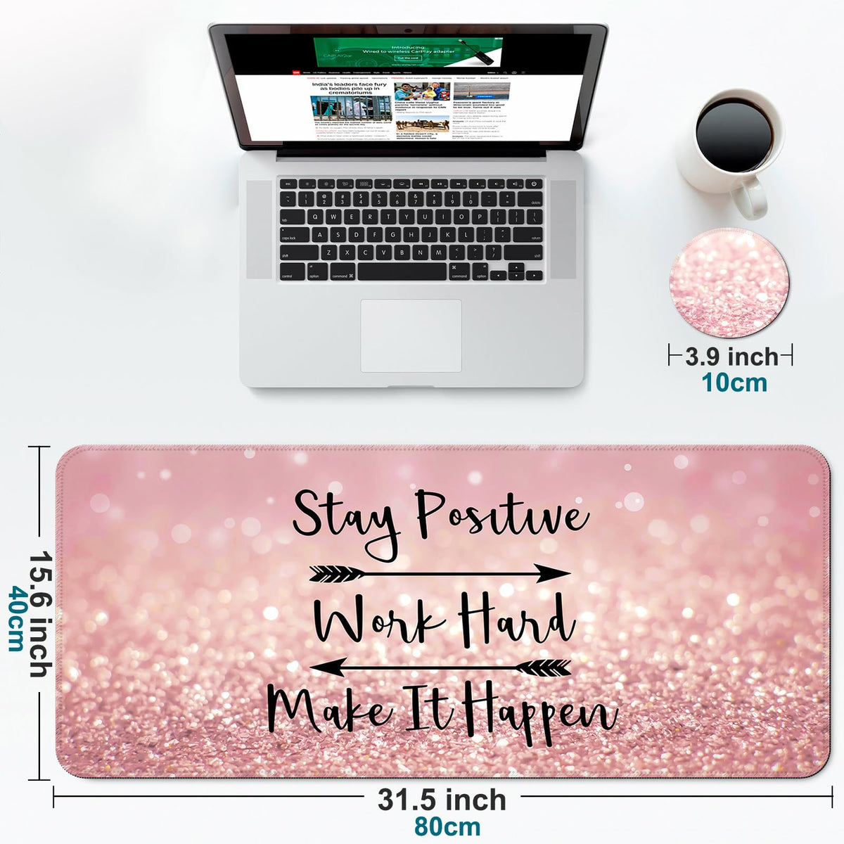 Large Gaming Mouse Pad with Coaster,Desk Matt for Desktop,Desk Mat-Pink