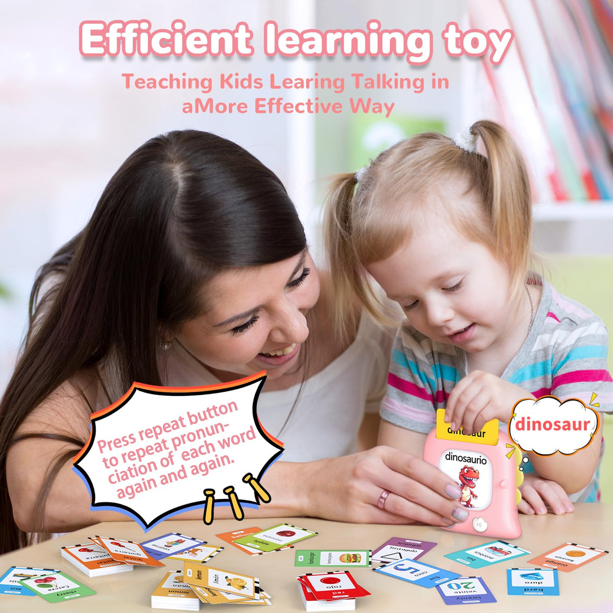Kidzdo Talking Flash Cards for 3 4 5 6 Year Old Girls, 520 Words Spanish English Bilingual Language