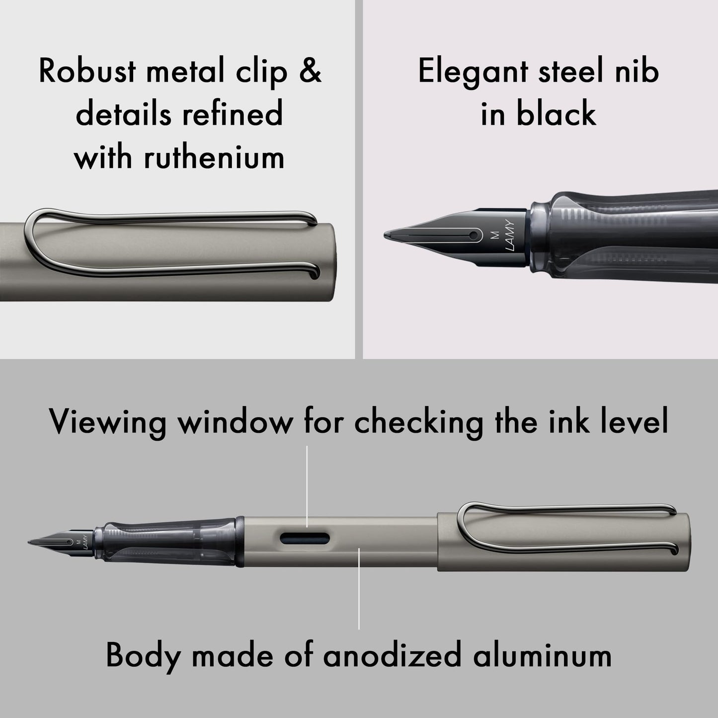 LAMY Lx fountain pen - PVD-coated nib & ergonomic grip - steel nib in size M - lightweight aluminum