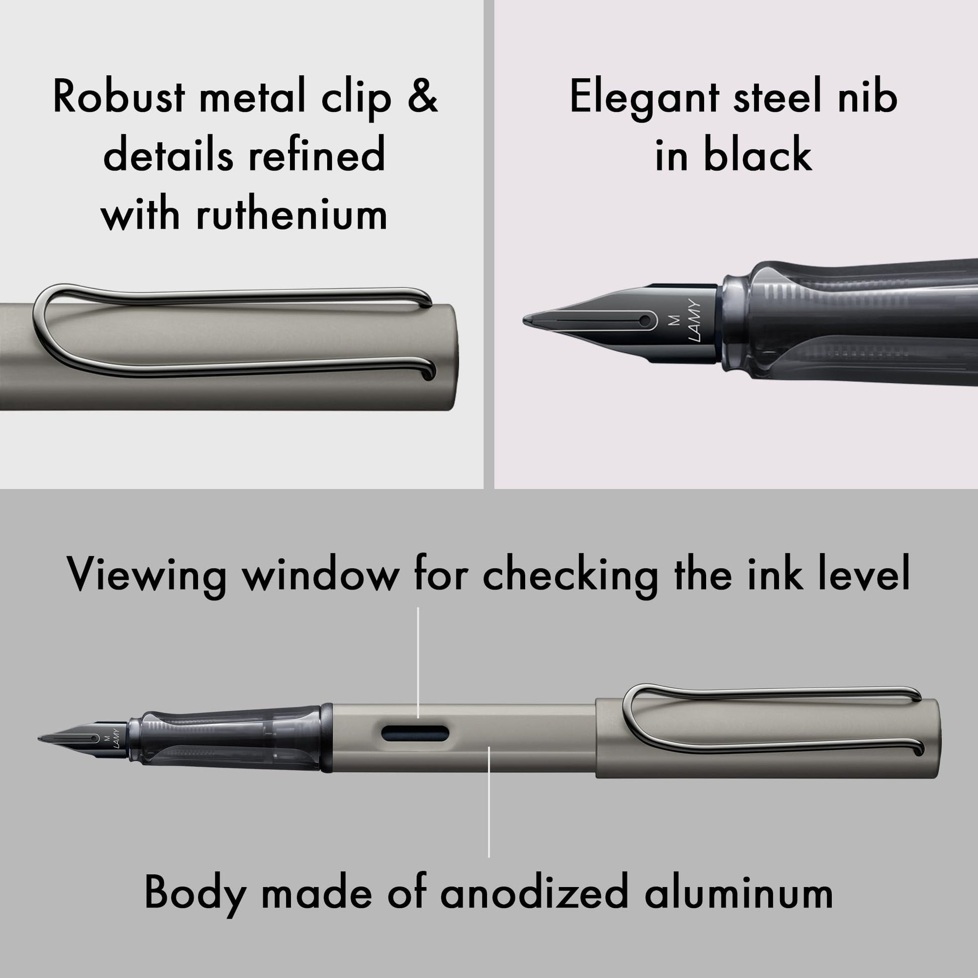 LAMY Lx fountain pen - PVD-coated nib & ergonomic grip - steel nib in size M - lightweight aluminum
