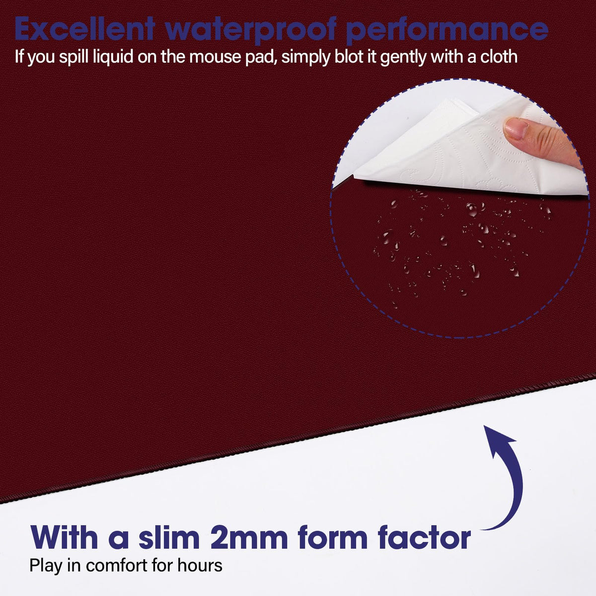 31.5" x 15.7" Waterproof Fabric Mouse Pad, Rubber Anti-Slip Base, Wine Red