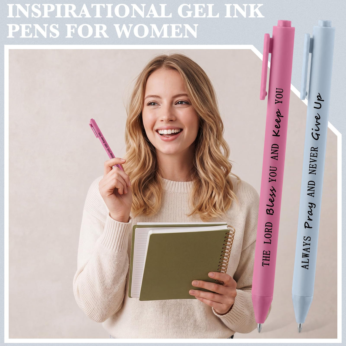 Crtiin 50 Pcs Inspirational Pens Bulk Light Hues, Christian Quotes