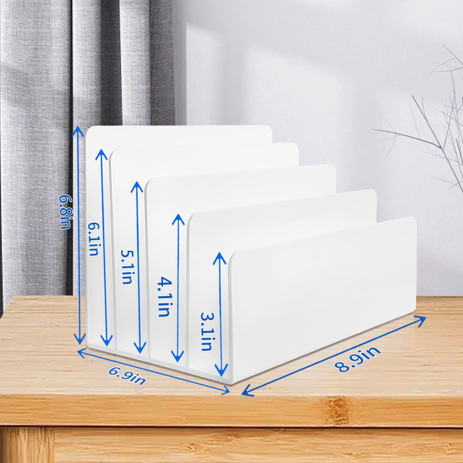 Goihgioh 4 Section White Acrylic Desk Organizer and Accessories, Sturdy & Thick Acrylic File Folder