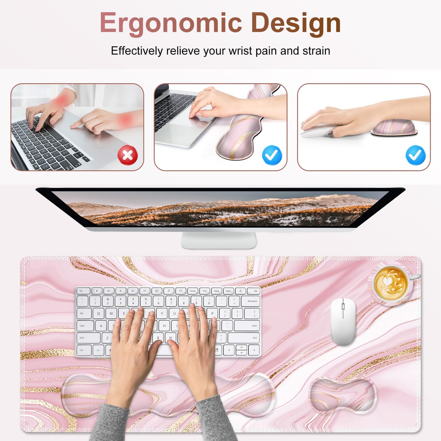 NXZGO Gaming Mouse Pad Keyboard Wrist Support, 4 in1 Mousepad Set with Wrist Keyboard Rest