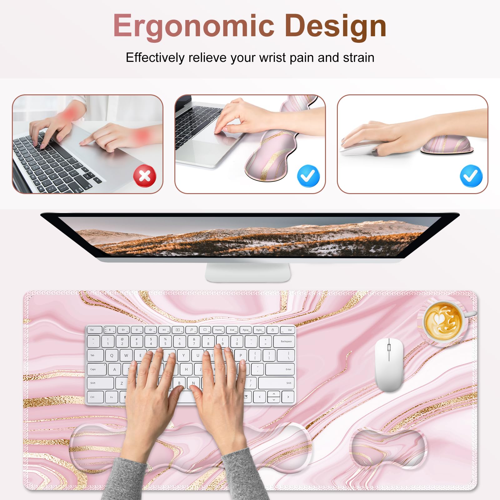 NXZGO Gaming Mouse Pad Keyboard Wrist Support, 4 in1 Mousepad Set with Wrist Keyboard Rest