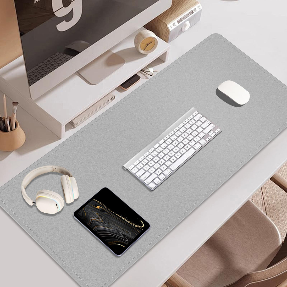 BLESWIN Large Desk Pad, 47.2'' x 23.6'', Office Desk Mat, Computer Mat for Desk, Leather Desk Pad